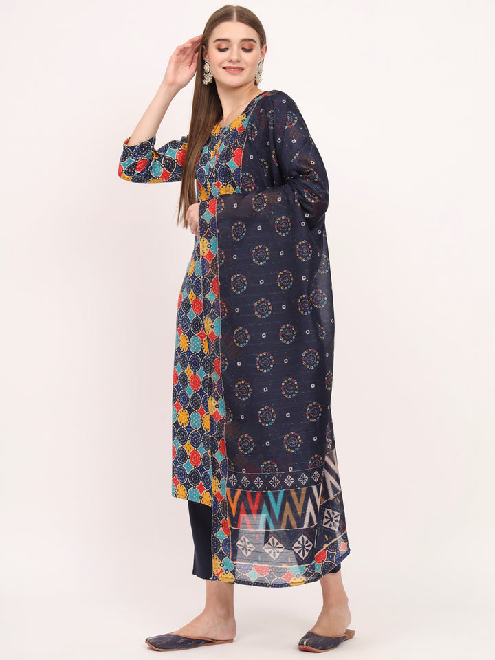 Stunning Dark Blue Suit | Magic Cotton top bottom with Muslin dupatta