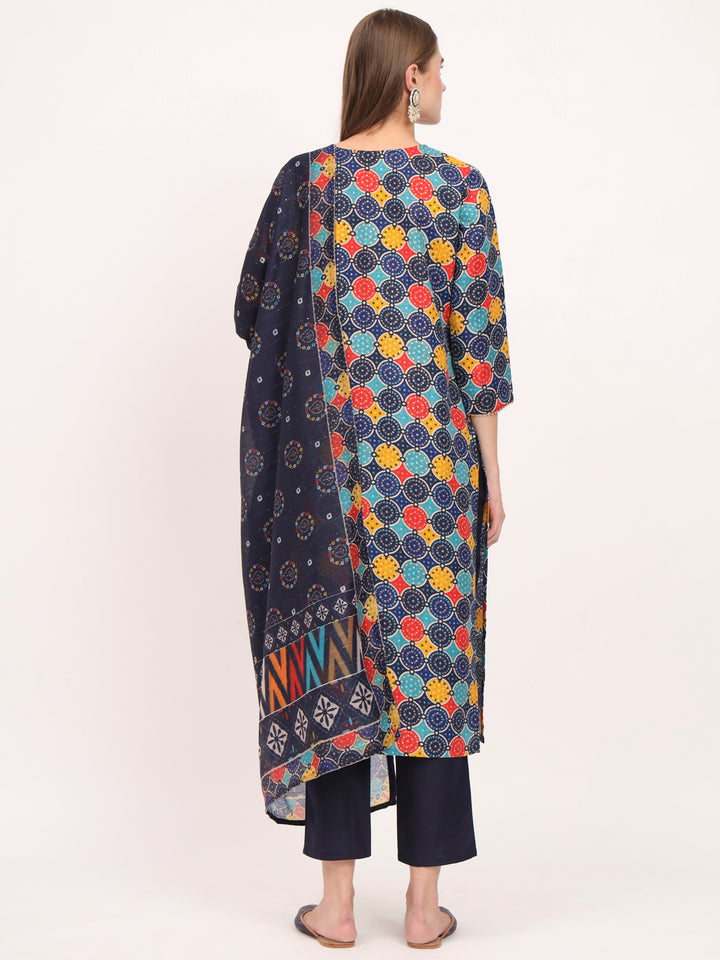 Stunning Dark Blue Suit | Magic Cotton top bottom with Muslin dupatta