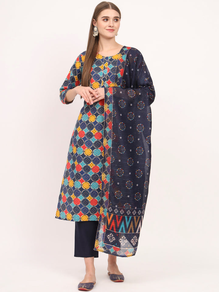 Stunning Dark Blue Suit | Magic Cotton top bottom with Muslin dupatta