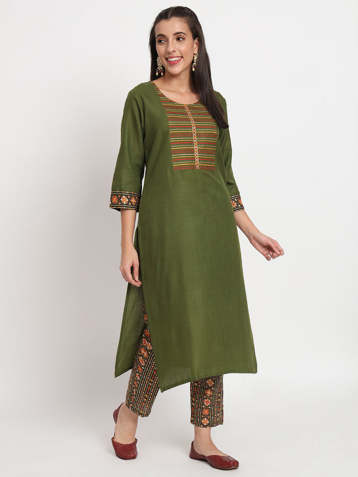 Elegant Mehendi Suit | Magic Cotton top bottom with Muslin dupatta