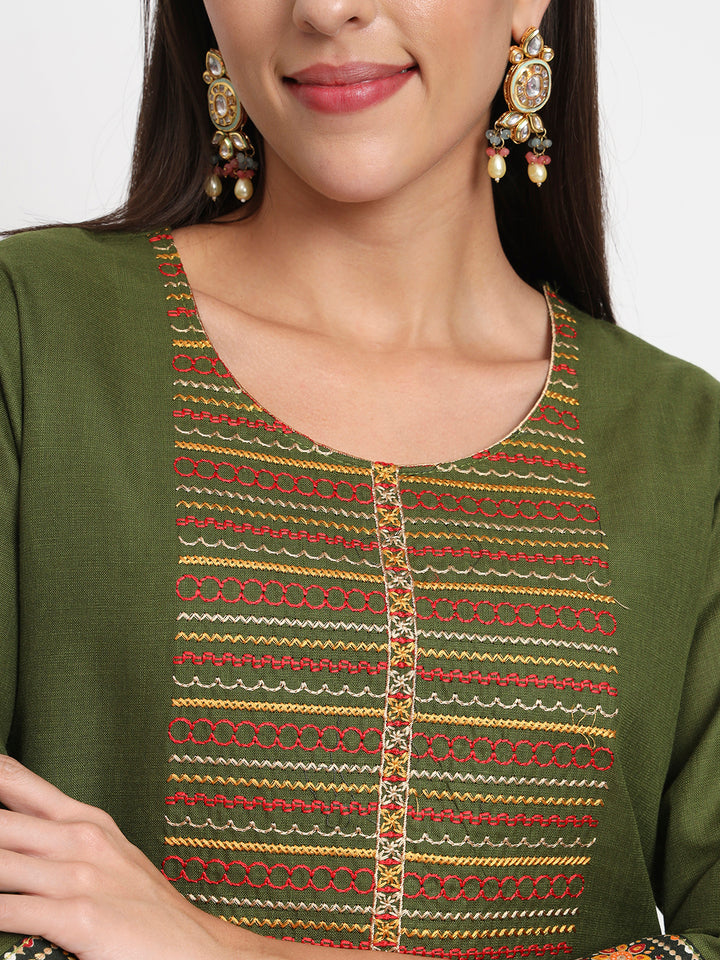 Elegant Mehendi Suit | Magic Cotton top bottom with Muslin dupatta
