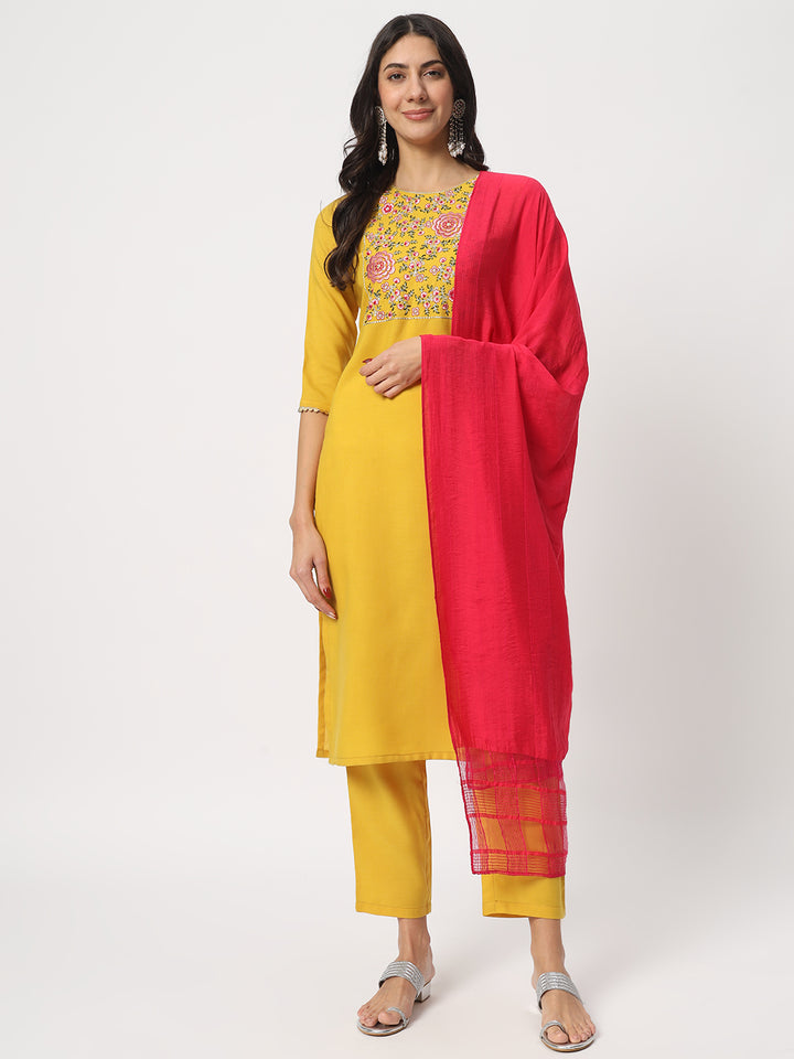 Stunning Yellow Suit | Cotton top bottom with Viscose dupatta
