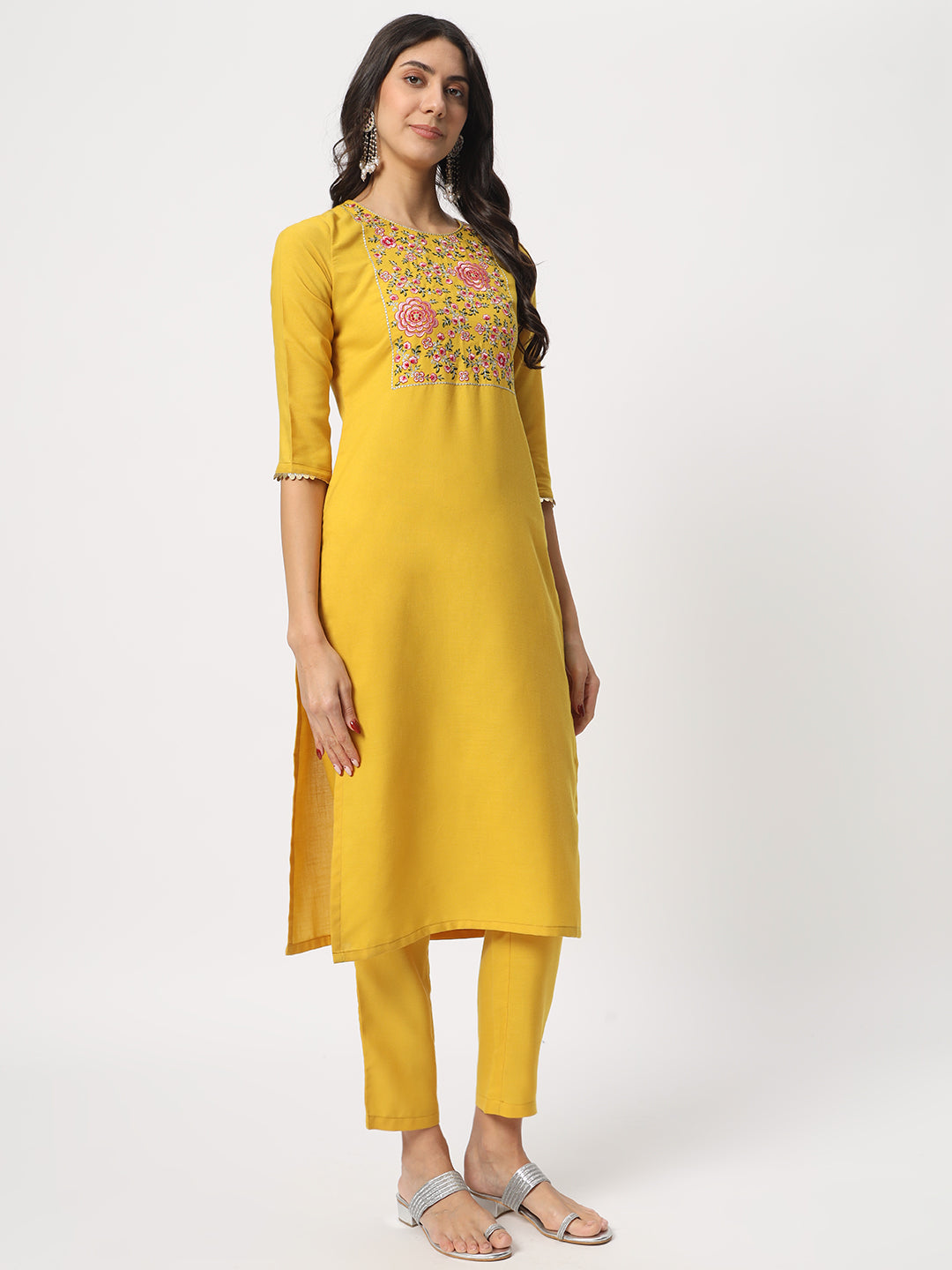 Stunning Yellow Suit | Cotton top bottom with Viscose dupatta