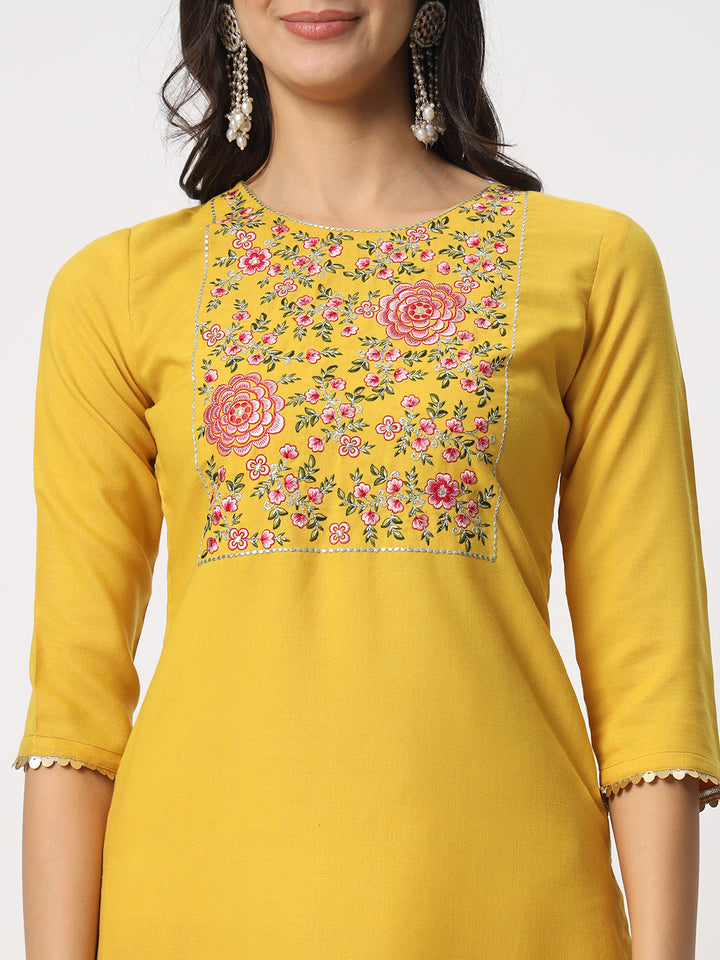 Stunning Yellow Suit | Cotton top bottom with Viscose dupatta