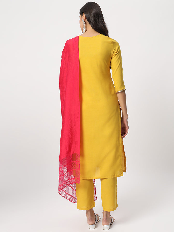 Stunning Yellow Suit | Cotton top bottom with Viscose dupatta