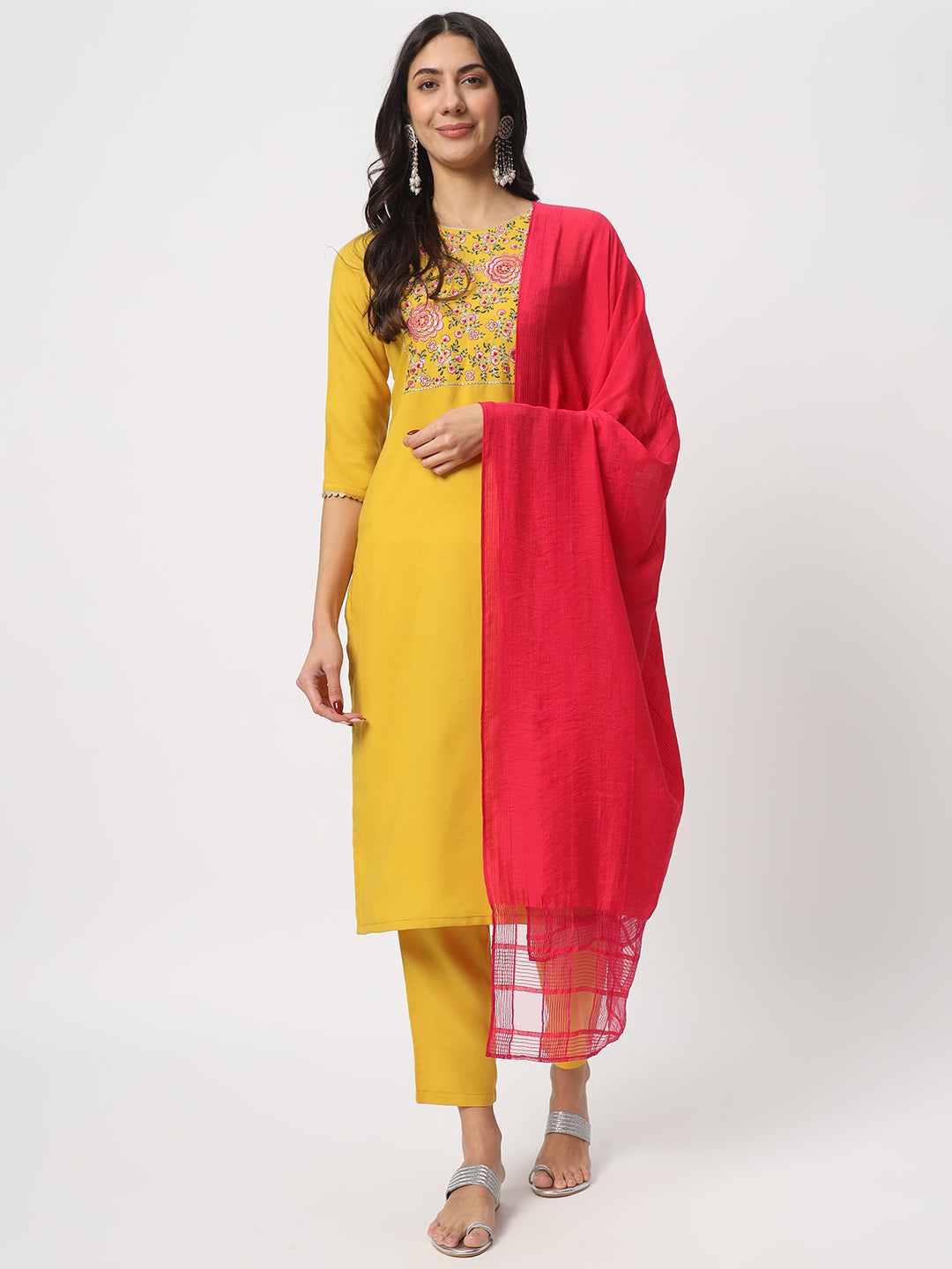 Stunning Yellow Suit | Cotton top bottom with Viscose dupatta
