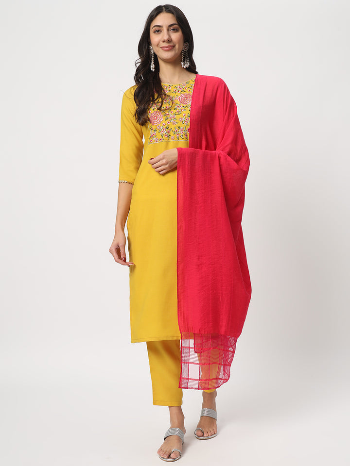 Stunning Yellow Suit | Cotton top bottom with Viscose dupatta