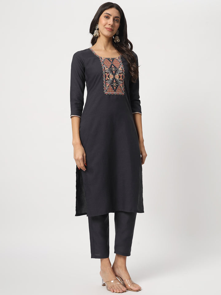 Stunning Black Suit | Cotton top bottom with Viscose dupatta