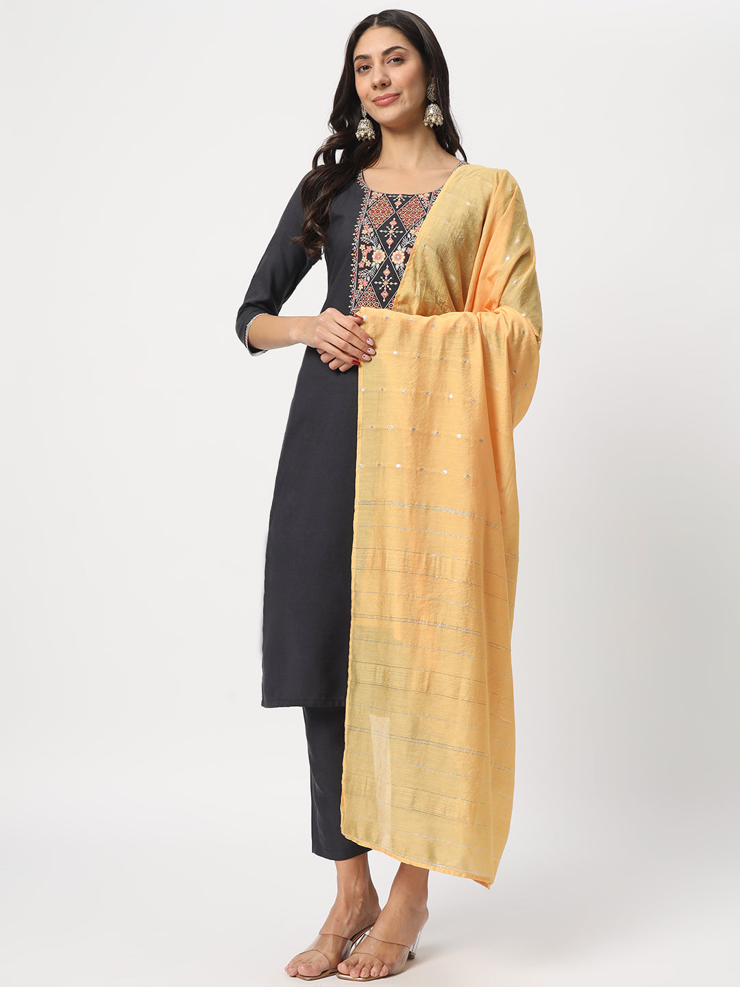 Stunning Black Suit | Cotton top bottom with Viscose dupatta