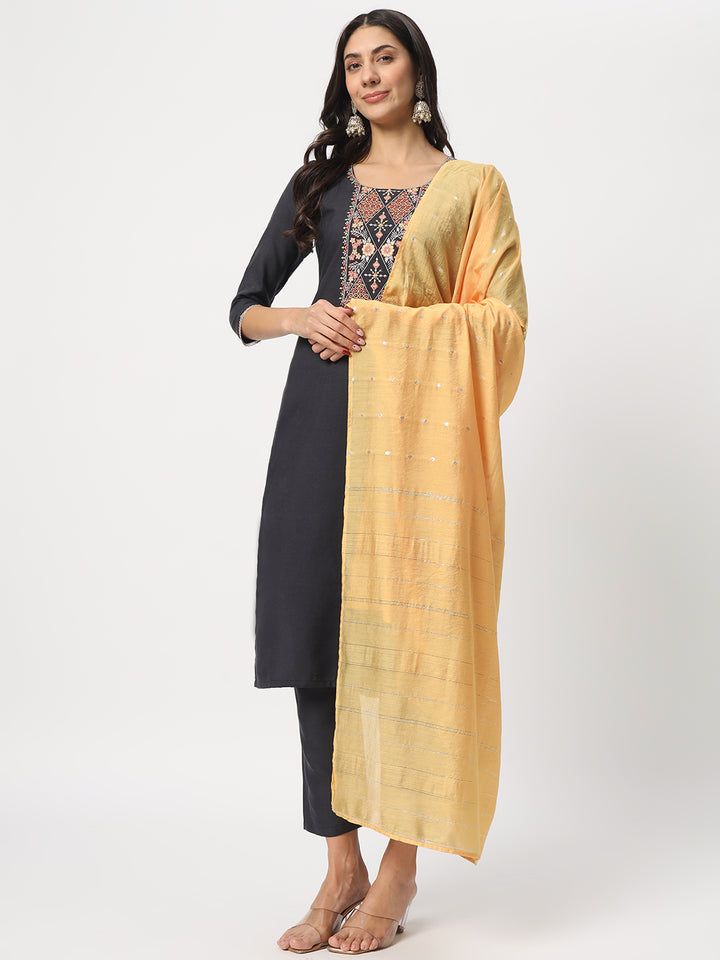 Stunning Black Suit | Cotton top bottom with Viscose dupatta