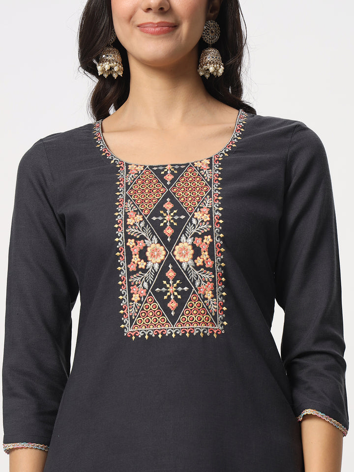 Stunning Black Suit | Cotton top bottom with Viscose dupatta