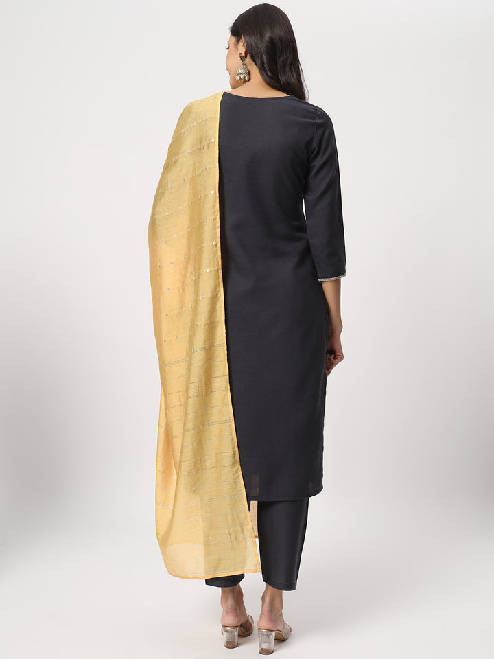 Stunning Black Suit | Cotton top bottom with Viscose dupatta
