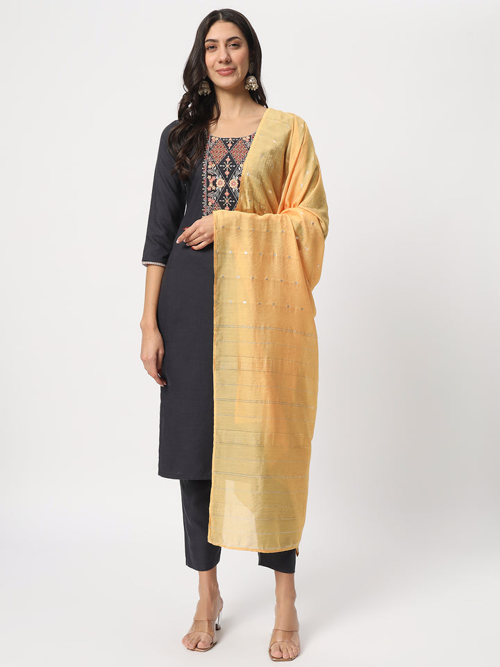 Stunning Black Suit | Cotton top bottom with Viscose dupatta