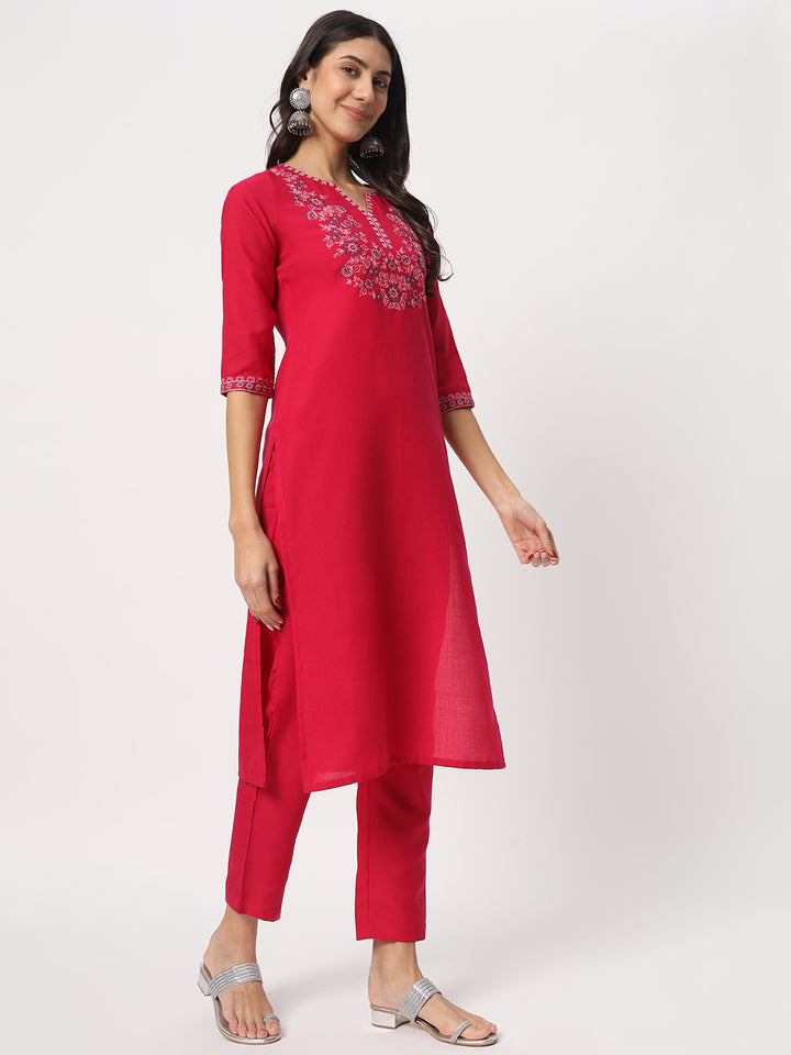 Charming Bright Pink Suit | Cotton top bottom with Viscose dupatta