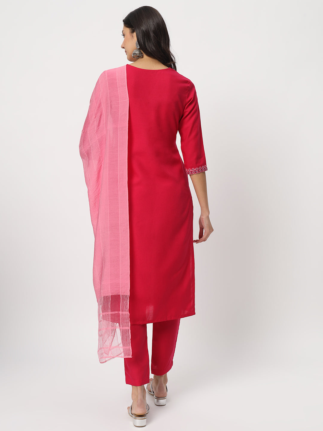 Charming Bright Pink Suit | Cotton top bottom with Viscose dupatta