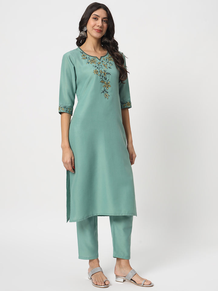 Stunning Sea Green Suit | Cotton top bottom with Viscose dupatta