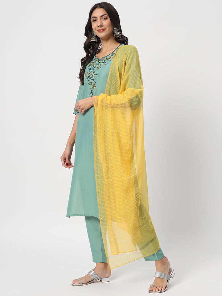 Stunning Sea Green Suit | Cotton top bottom with Viscose dupatta
