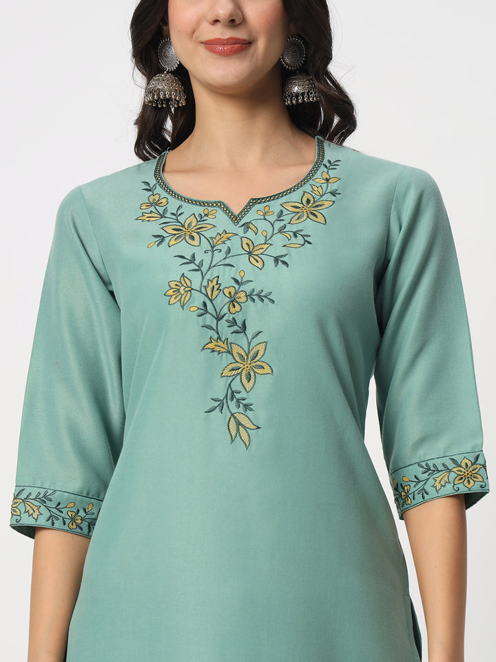 Stunning Sea Green Suit | Cotton top bottom with Viscose dupatta