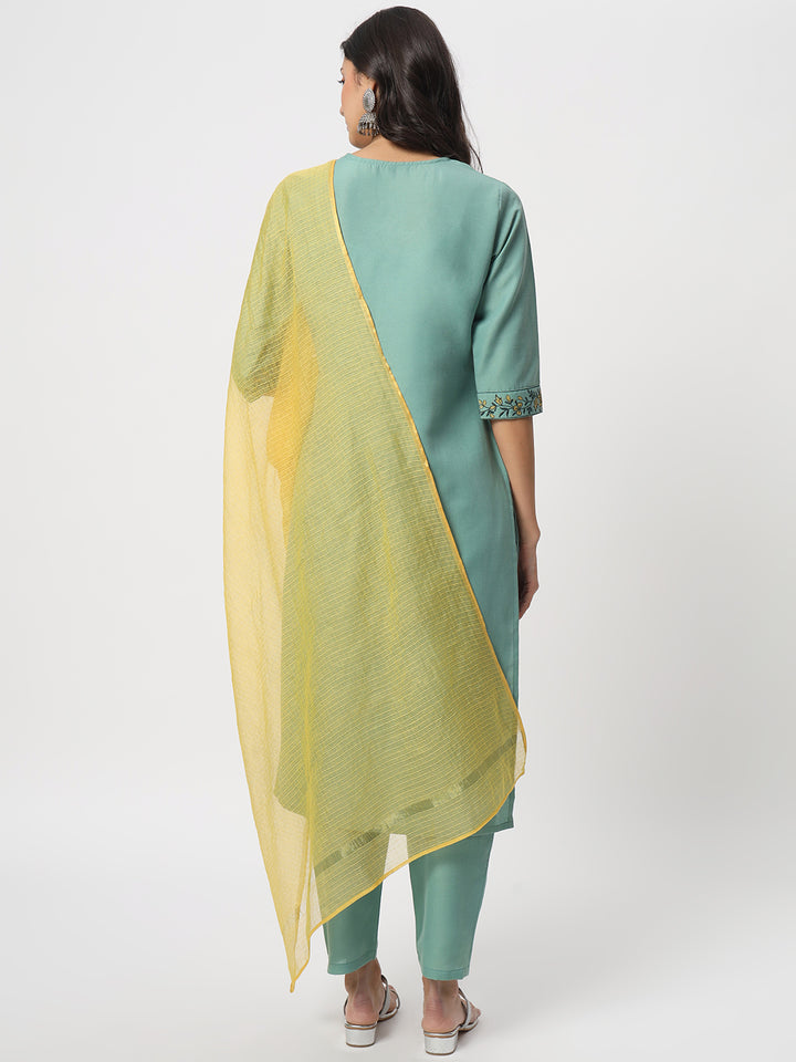 Stunning Sea Green Suit | Cotton top bottom with Viscose dupatta