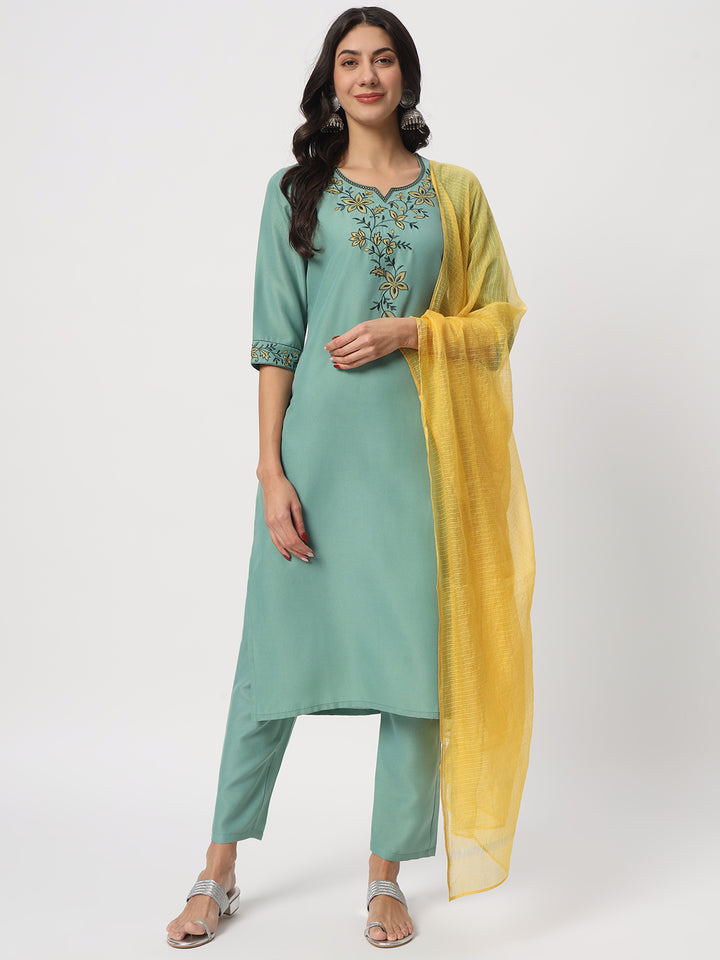 Stunning Sea Green Suit | Cotton top bottom with Viscose dupatta