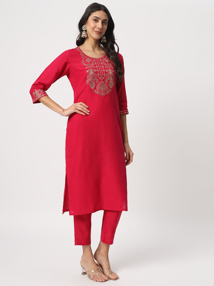 Charming Rani Pink Suit | Cotton top bottom with Viscose dupatta