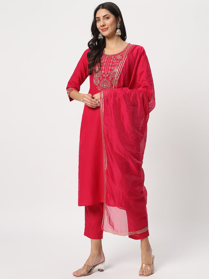 Charming Rani Pink Suit | Cotton top bottom with Viscose dupatta