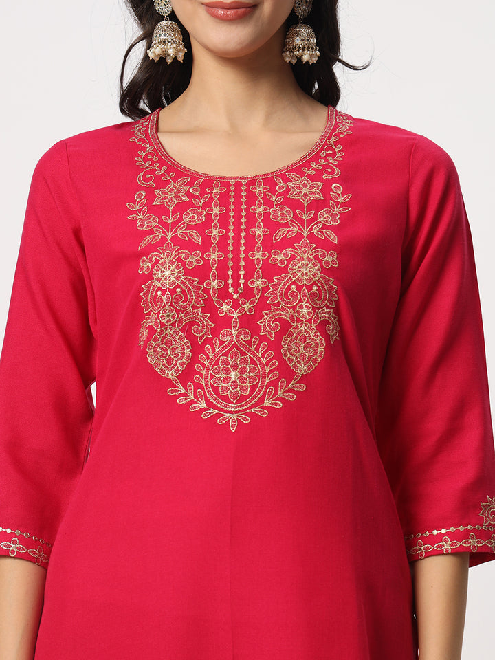 Charming Rani Pink Suit | Cotton top bottom with Viscose dupatta