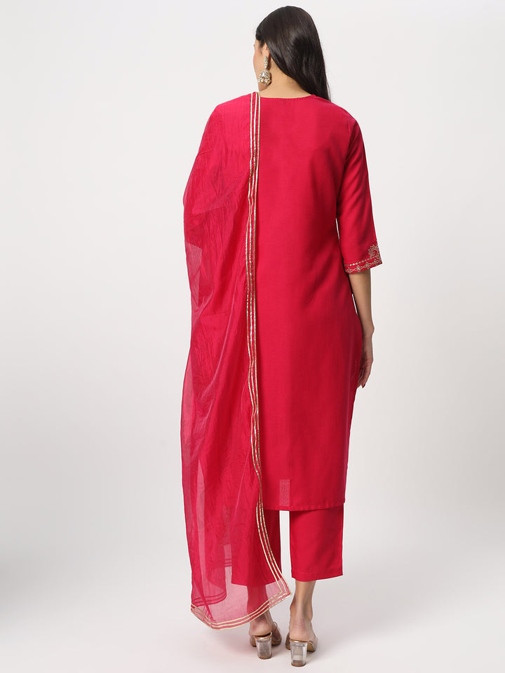 Charming Rani Pink Suit | Cotton top bottom with Viscose dupatta