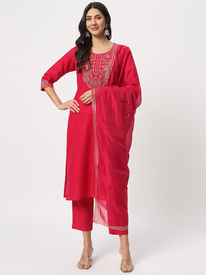 Charming Rani Pink Suit | Cotton top bottom with Viscose dupatta