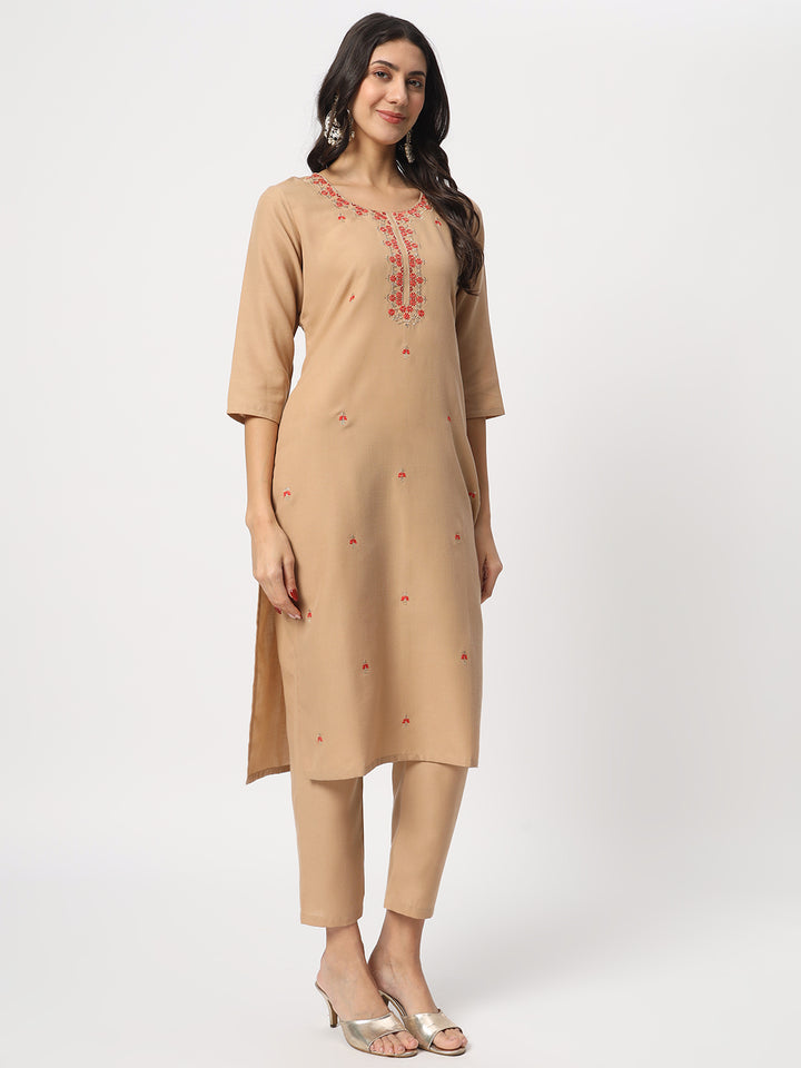 Charming Beige Suit | Cotton top bottom with Viscose dupatta