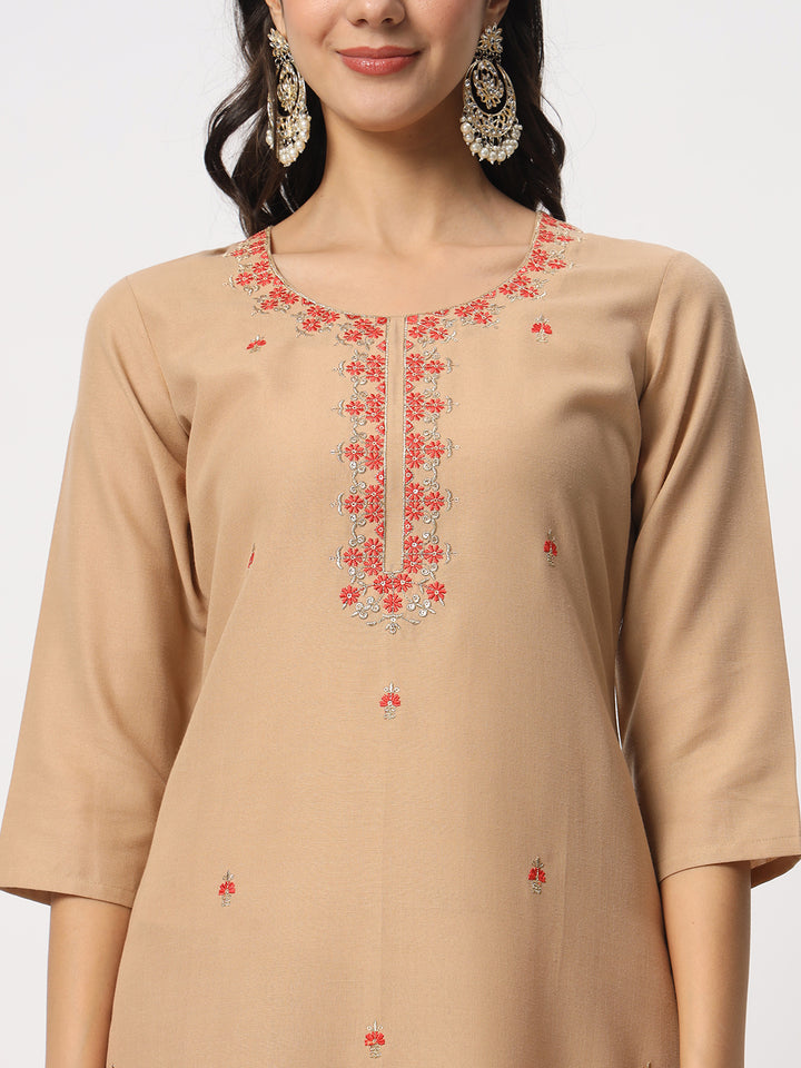 Charming Beige Suit | Cotton top bottom with Viscose dupatta