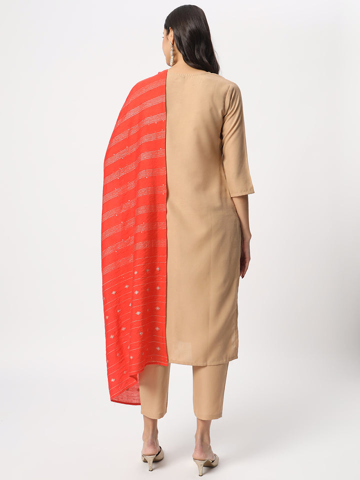 Charming Beige Suit | Cotton top bottom with Viscose dupatta