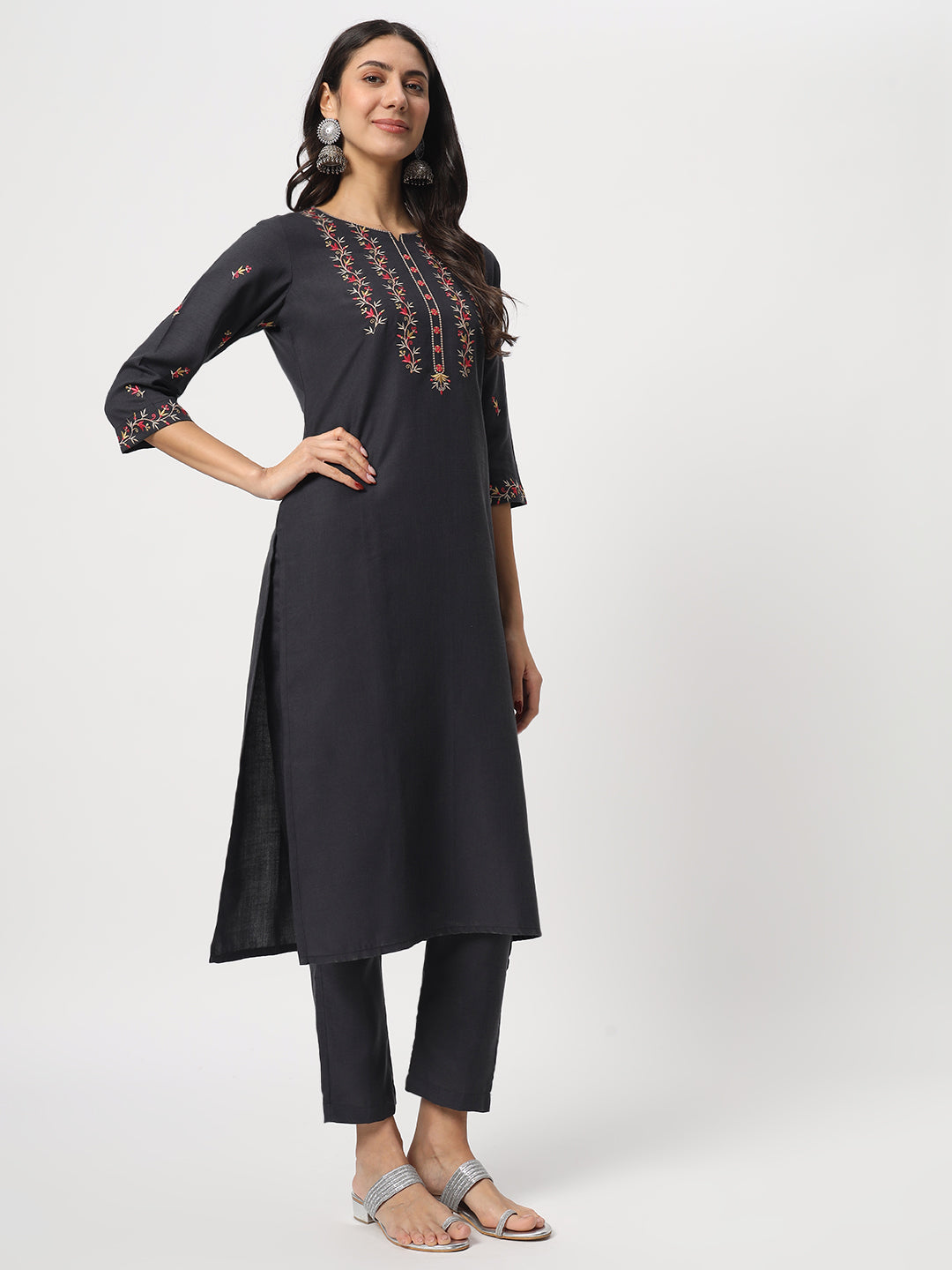 Gorgeous Black Suit | Cotton top bottom with Viscose dupatta
