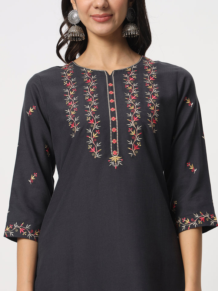 Gorgeous Black Suit | Cotton top bottom with Viscose dupatta