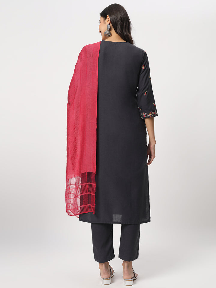 Gorgeous Black Suit | Cotton top bottom with Viscose dupatta