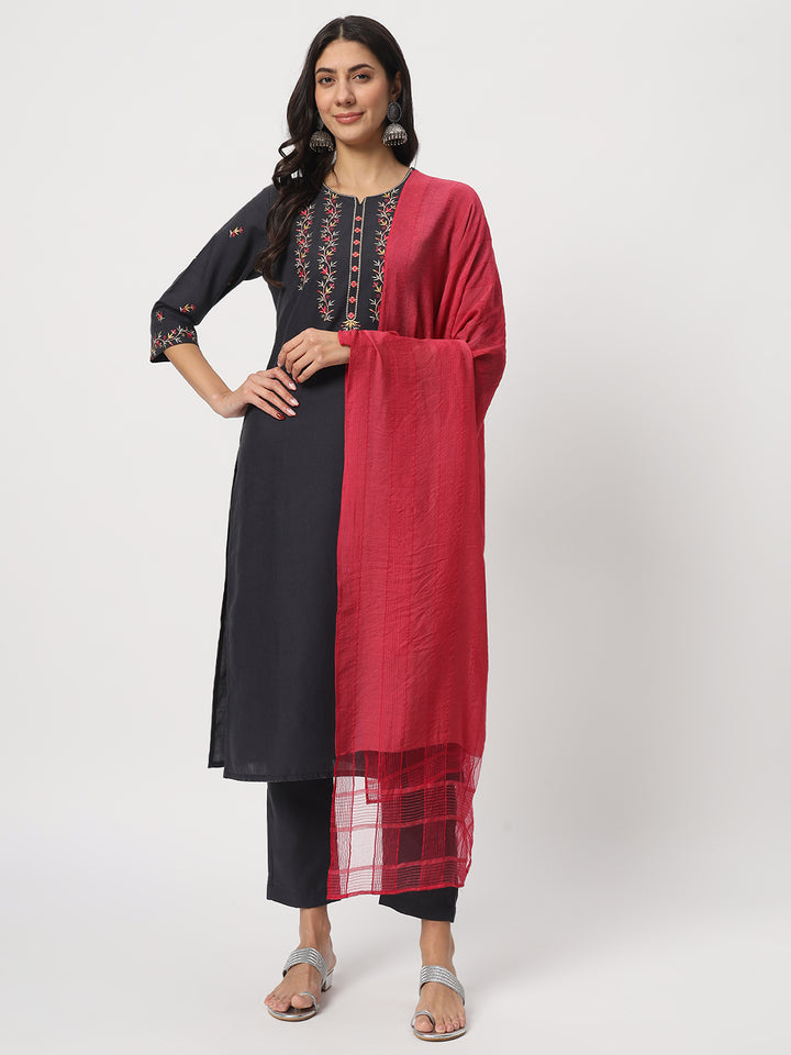 Gorgeous Black Suit | Cotton top bottom with Viscose dupatta