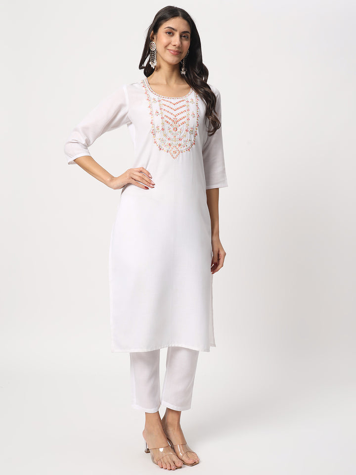 Charming White Suit | Cotton top bottom with Viscose dupatta
