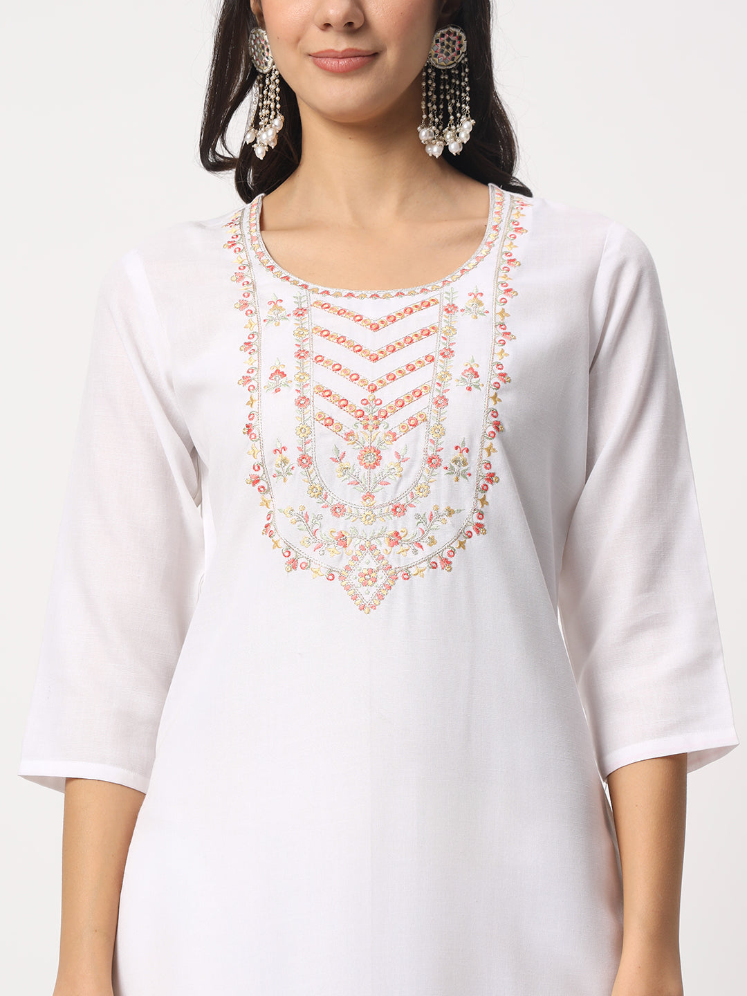 Charming White Suit | Cotton top bottom with Viscose dupatta