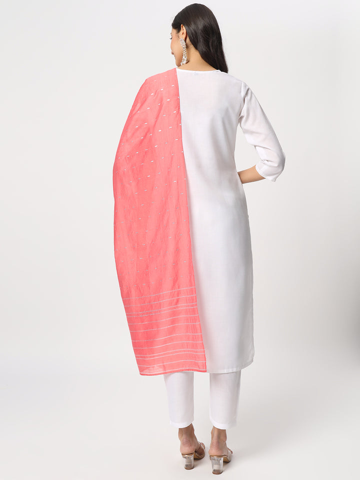 Charming White Suit | Cotton top bottom with Viscose dupatta