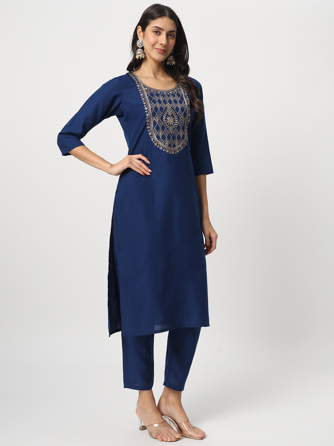 Stunning Blue Suit | Cotton top bottom with Viscose dupatta