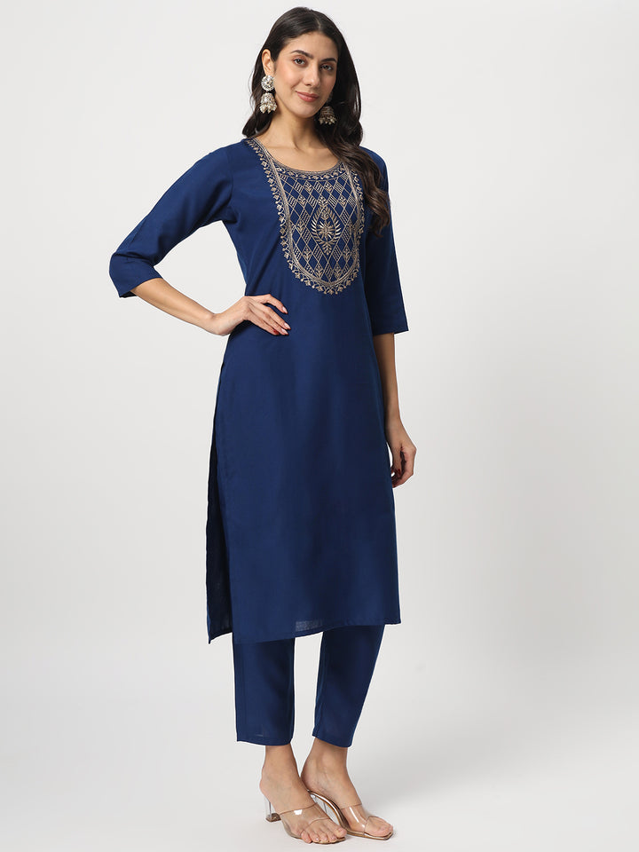Stunning Blue Suit | Cotton top bottom with Viscose dupatta