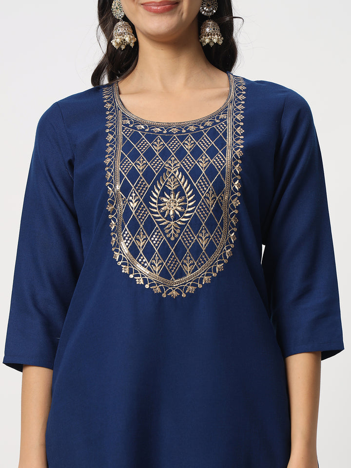 Stunning Blue Suit | Cotton top bottom with Viscose dupatta