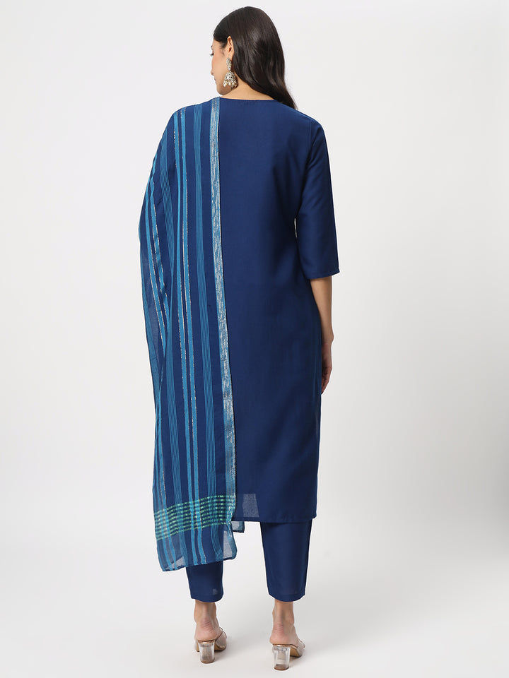 Stunning Blue Suit | Cotton top bottom with Viscose dupatta