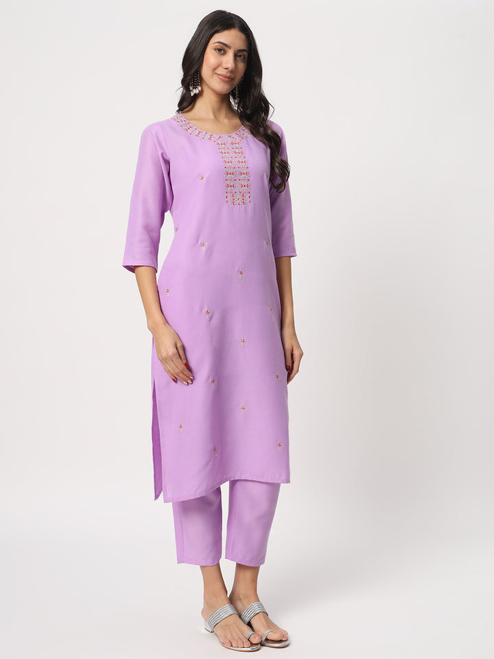 Graceful Lavender Suit | Cotton top bottom with Viscose dupatta