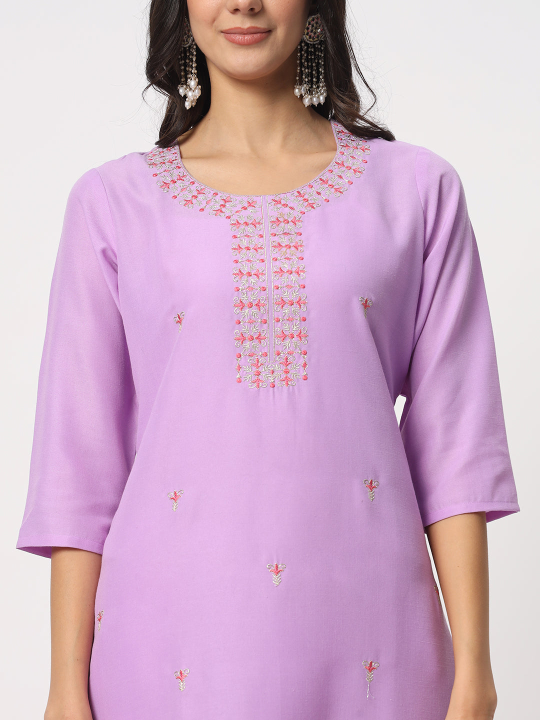 Graceful Lavender Suit | Cotton top bottom with Viscose dupatta