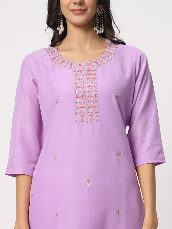 Graceful Lavender Suit | Cotton top bottom with Viscose dupatta