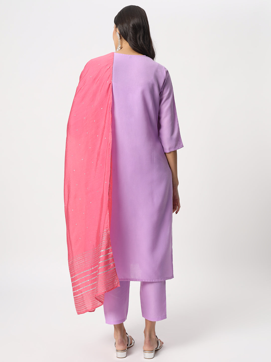 Graceful Lavender Suit | Cotton top bottom with Viscose dupatta