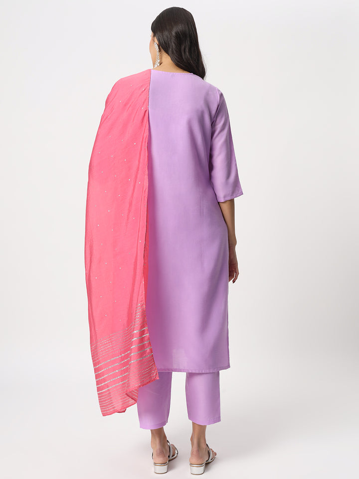 Graceful Lavender Suit | Cotton top bottom with Viscose dupatta