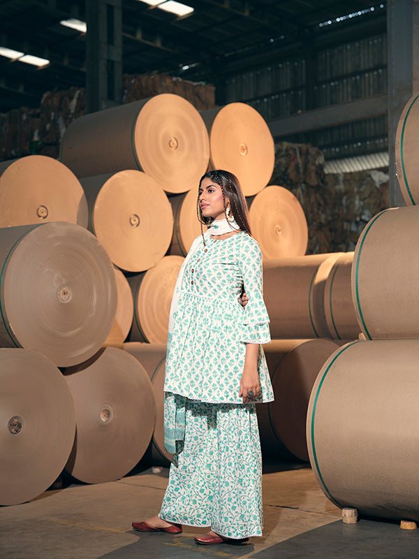 Chic Sea Green Salwar Kameez Combination | Accentuated by a Cotton Dupatta