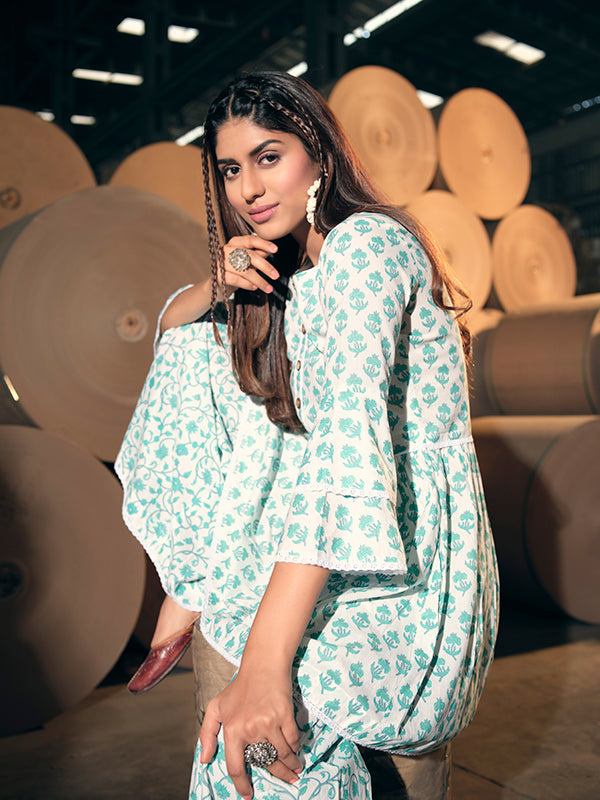Chic Sea Green Salwar Kameez Combination | Accentuated by a Cotton Dupatta